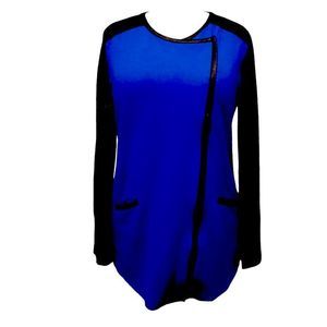 Evolution (by Cyrus) Sapphire Blue Jacket with Vegan Leather Sleeves and Details